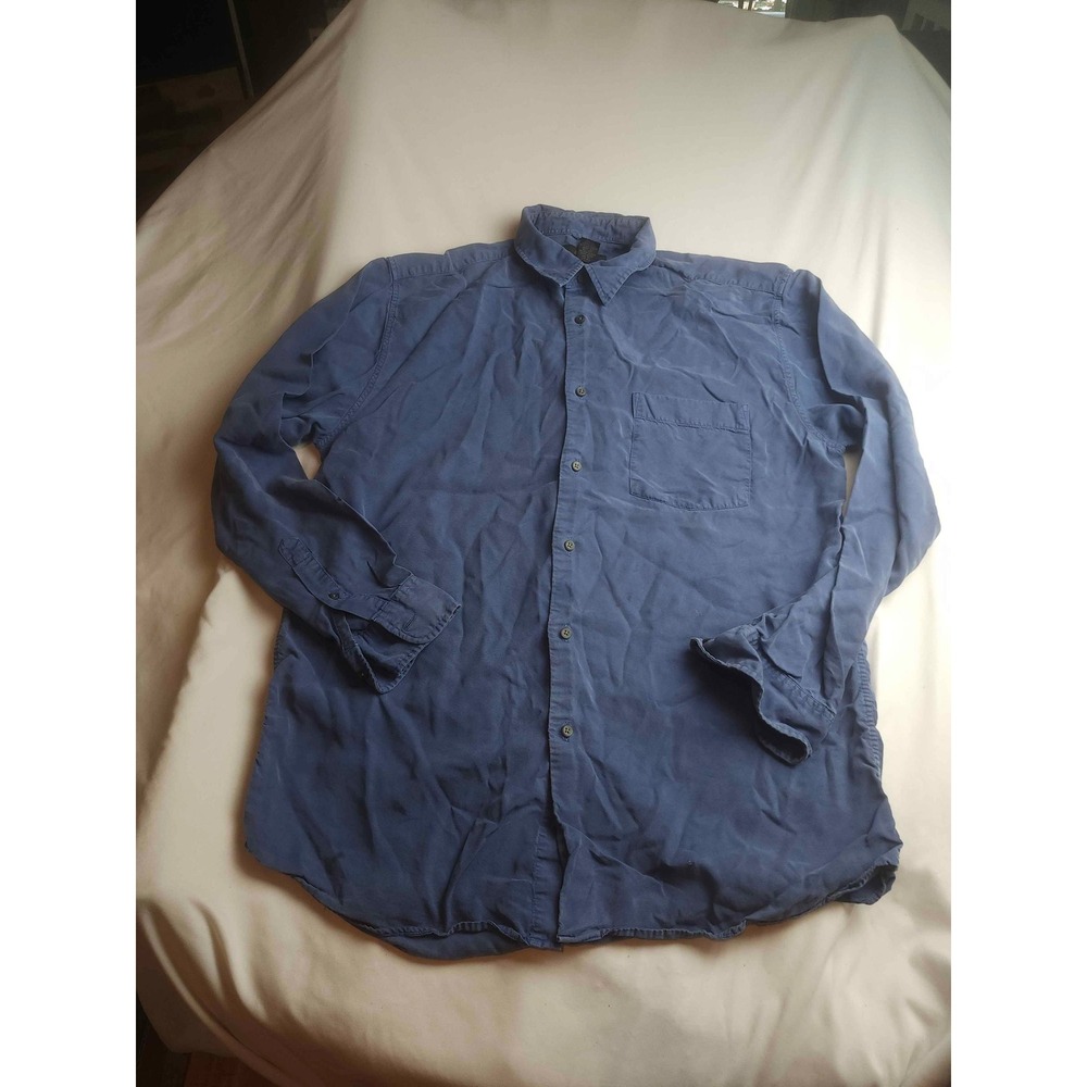 Express Mens Large Blue Long Sleeve Button Down 100% Tencel Lyocell Shirt